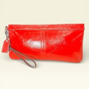 Coach Vintage Red Patent Leather Wristlet Clutch Zip Pouch